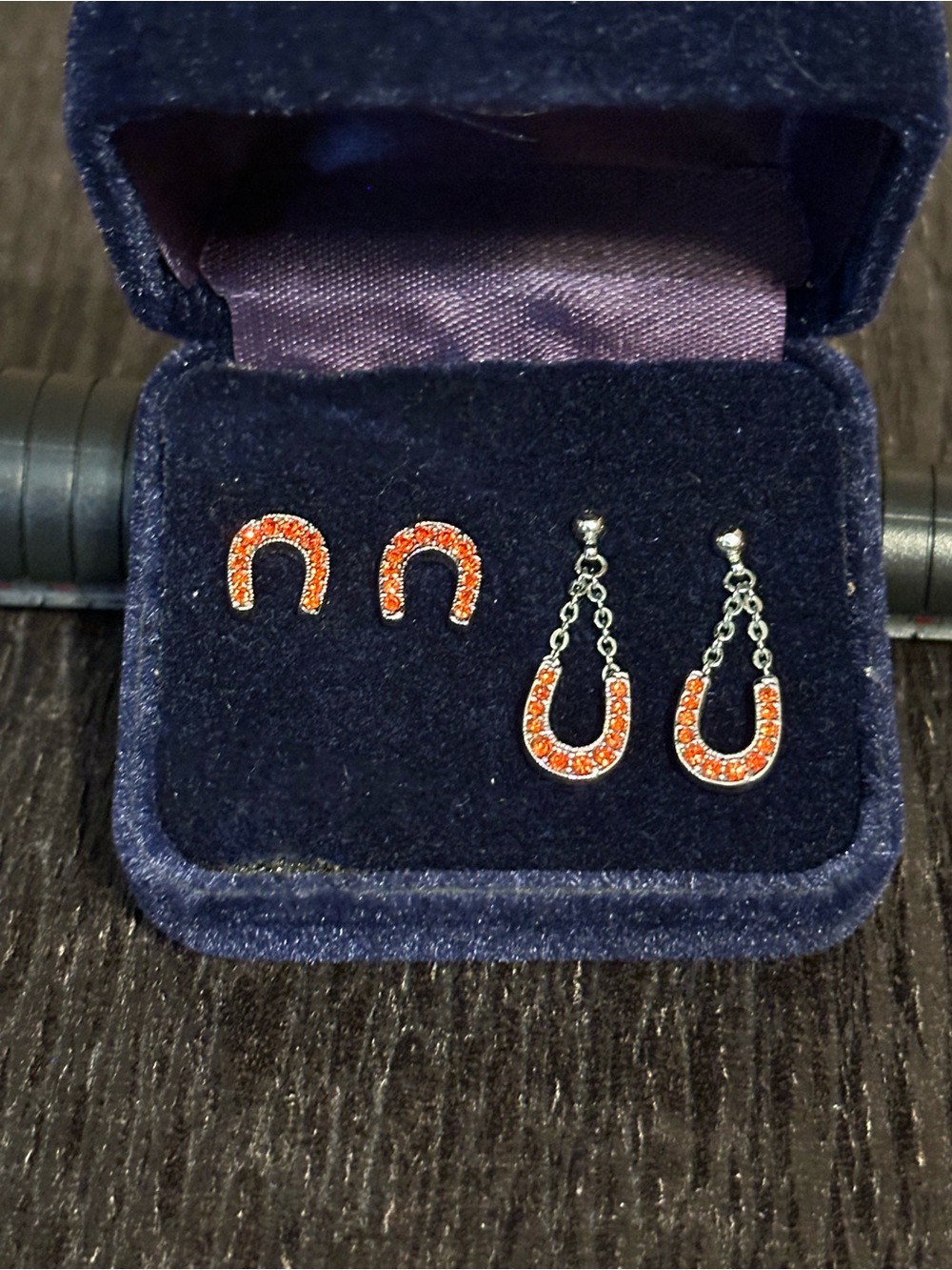 Montana Silversmiths Orange Crystal Horseshoe Stud and Dangle Earring Set, NIB